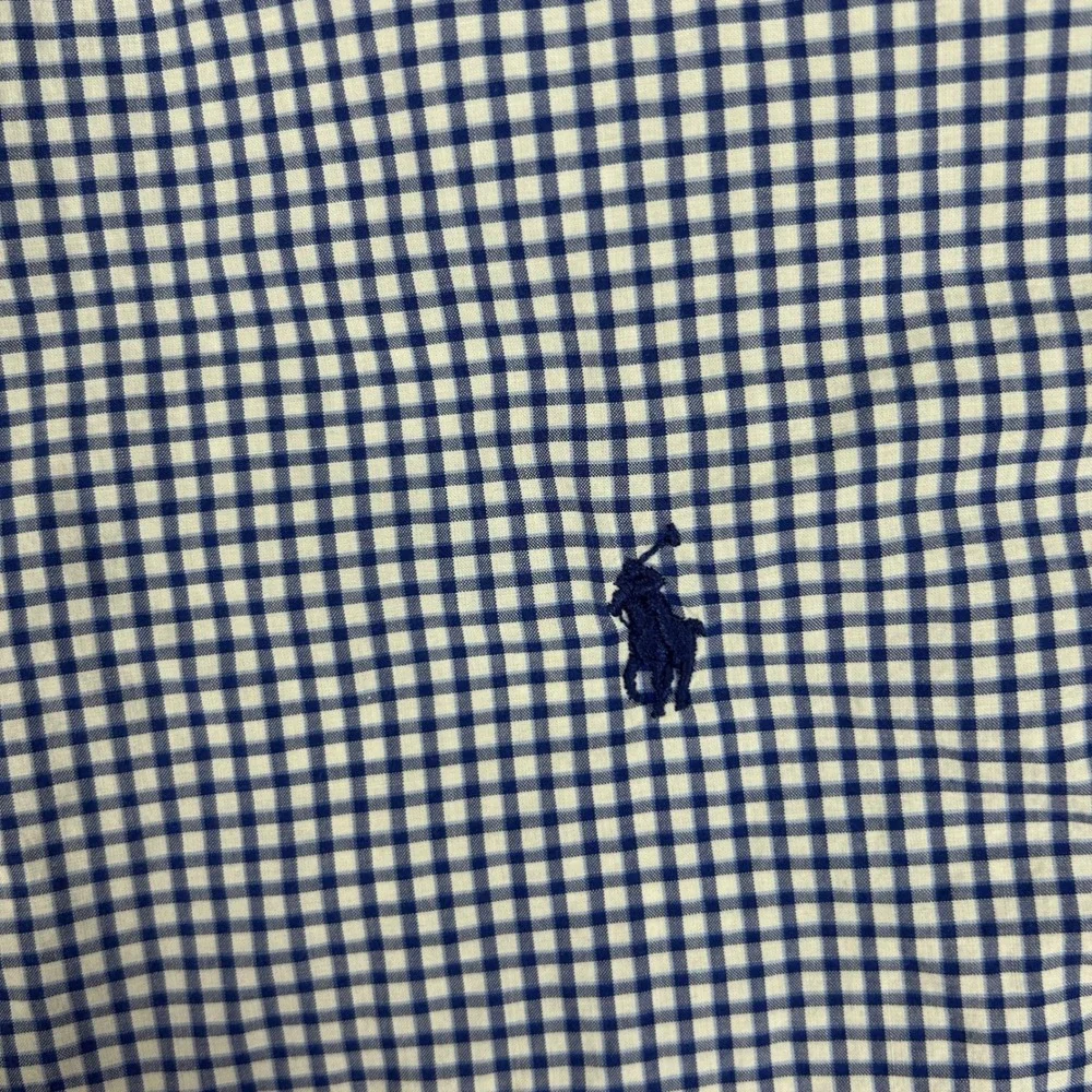 Polo Ralph Lauren Shirt Mens XL Blue Gingham Check Crinkle Finish Button Up Pony